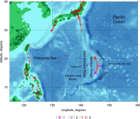 location  active volcanoes   mariana island arc global
