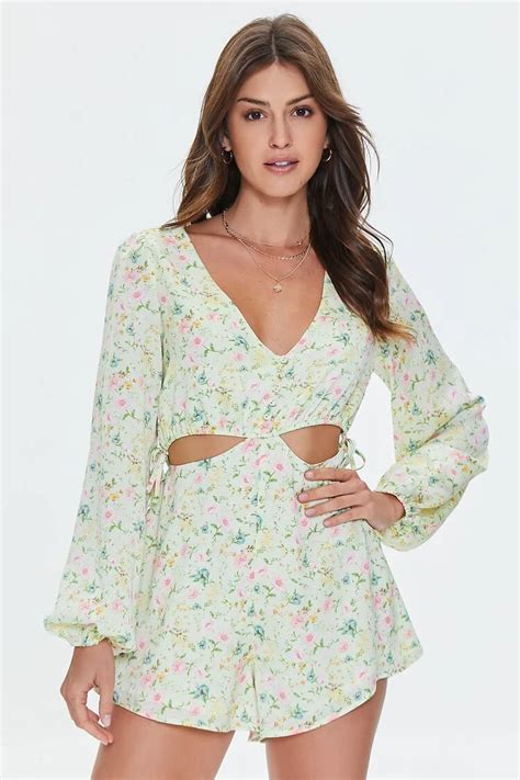 Floral Print Cutout Romper Forever 21 In 2022 Cutout Rompers Woven