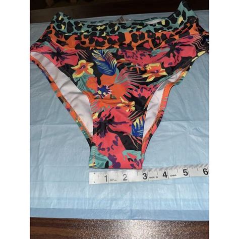 Hilinker Swim Womens Leopard Print Bikini Swimsuit V Neck High Waisted Piece Coral Small