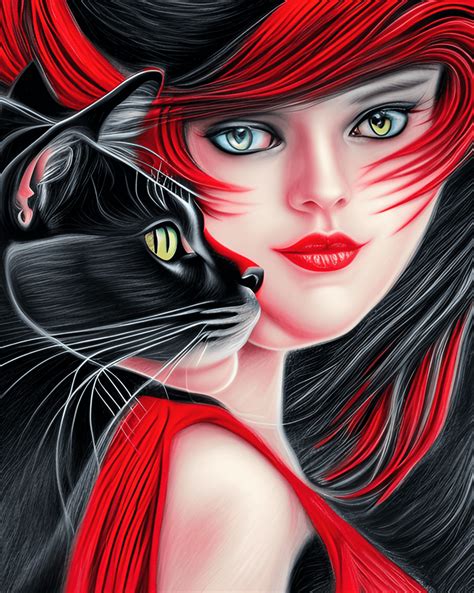 Beautiful Woman With Black Cat Creative Fabrica