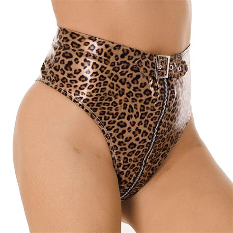 UK Women S PVC Leather Wet Look Open Crotch Latex Bikini Briefs