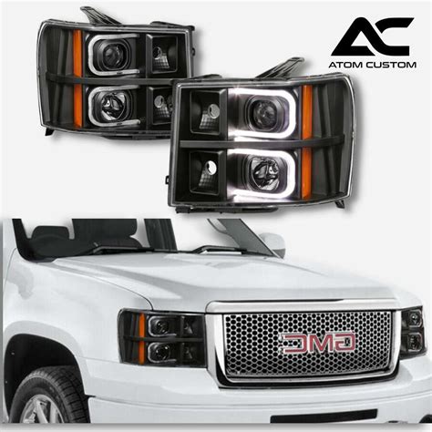 Faros frontales halógenos con luz DRL GMC Sierra 2007 2013 Atom Custom