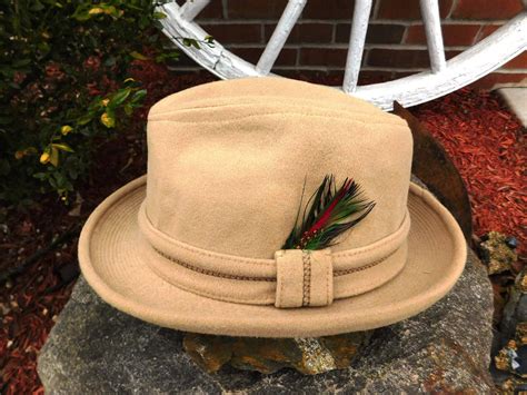 Vintage Stevens Tan Velour Fedora With Feather Circa 1970 Etsy