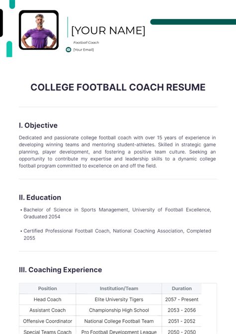 Free College Football Coach Resume Template to Edit Online