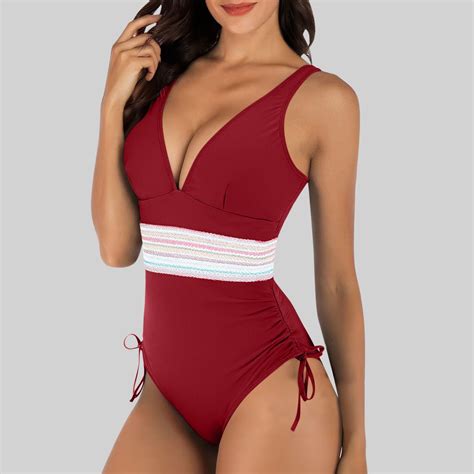 uublik Tankini Swimsuit Women Red Slimming Bathing Suit 1 Piece Beach