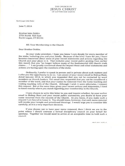 Stake President Letter To John Dehlin Pdf