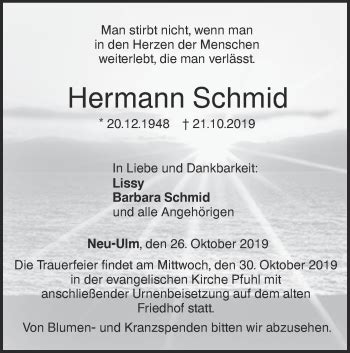 Traueranzeigen von Hermann Schmid Südwest Presse Trauer