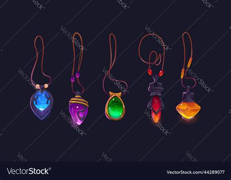 Set Of Magic Amulets On Necklace Isolated Dark Vector Image