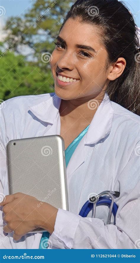 Latina Female Happy Nurse Stock Photo Image Of Latino