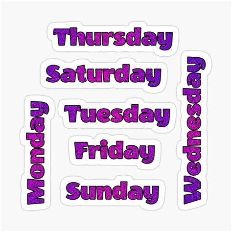 Days Of The Week Purple Bullet Journal Typography Sticker