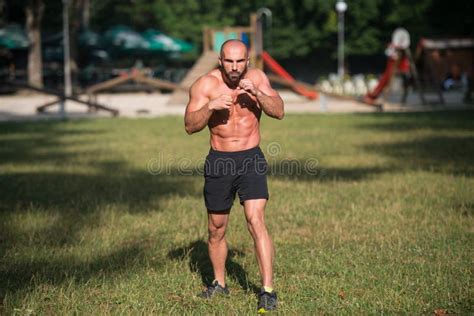 Adult Man Boxing Workout Outdoors In Park Stock Photo Image Of Naked Outdoor