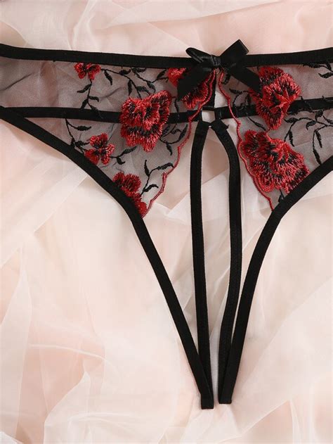 Conjunto De Lingerie De Malha Bordado Floral Shein Brasil