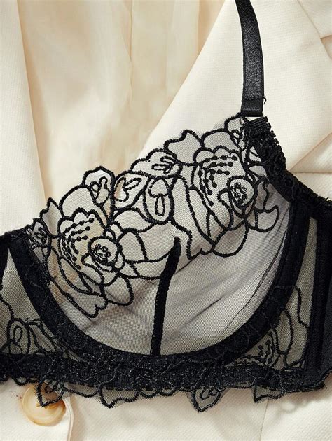 2pcs Sexy Women Black Embroidered Mesh Push Up Delicate Lingerie Set Valentine S Day Intimate