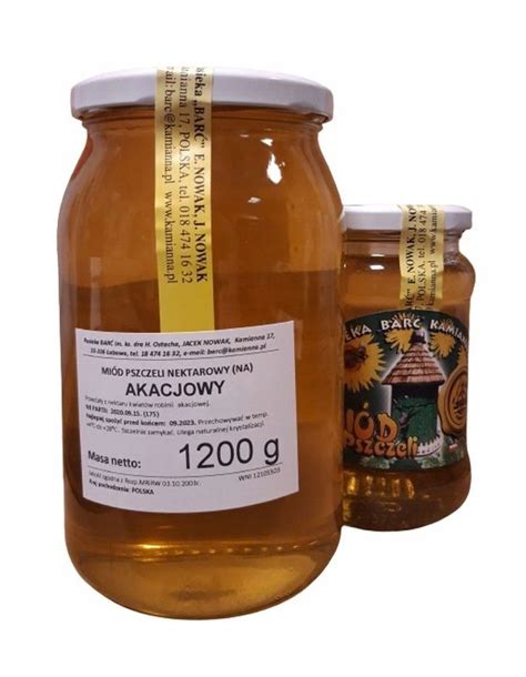 Miód AKACJOWY 1200g pasieka BARĆ Kamianna za 87 zł na Allegro pl