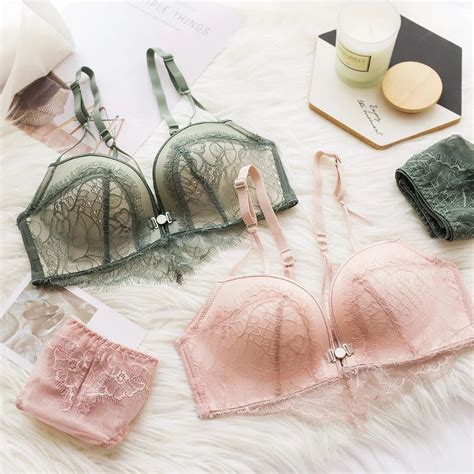 Roseheart Women Fashion Pink Green Sexy Lingerie Sets Cotton Panties Underwear Push Up Bra Sets