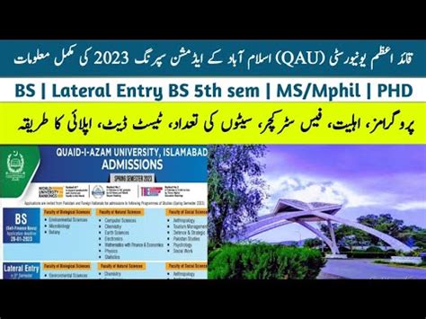 Quaid E Azam University Qau Islamabad Qau Admission Spring