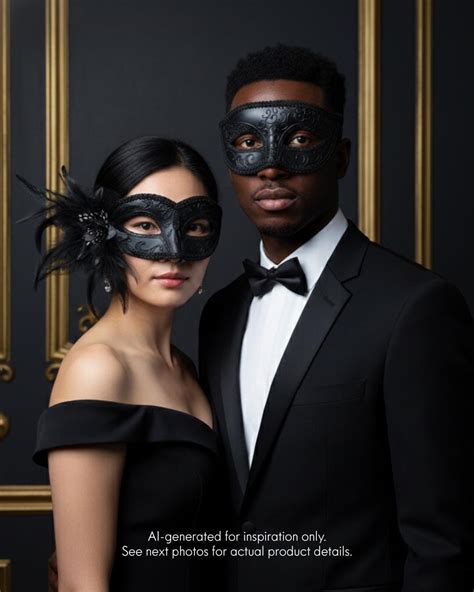black masquerade ball masks venetian couples set  feathers etsy