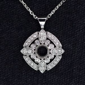 Natural Diamond Pendant Setting 4mm Round Vintage Necklace Semi Mount ...