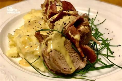 Pork Fillet Wrapped In Bacon Served On A Bed Of Mustard Mash