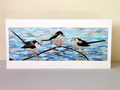 Three Long Tailed Tits Card Bird Card From Original Mosaic Etsy