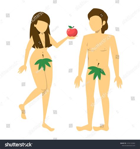Adam Eve Characters Naked Female Leaf Stock Vector Royalty Free 1416132962 Shutterstock