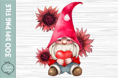 Happy Valentine S Day Gnome Sunflower Graphic By Basilio Vintage · Creative Fabrica