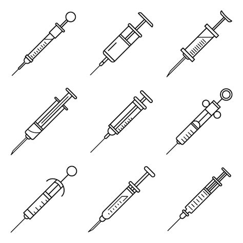 Syringe Icon Set Outline Set Of Syringe Vector Icons Vector Premium