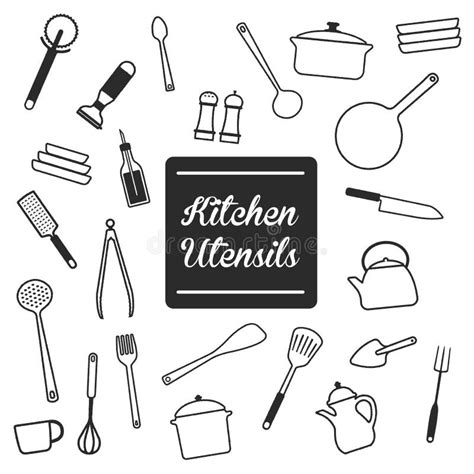 Hanging Kitchen Utensil Vector Illustration Set Stock Vector