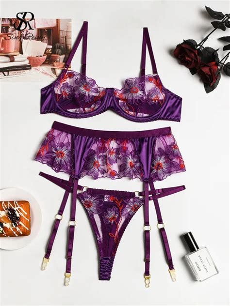 SINGREINY Fashion Porno Lingerie Underwear Suits Floral Embroidery Backless Croset Sleepwear
