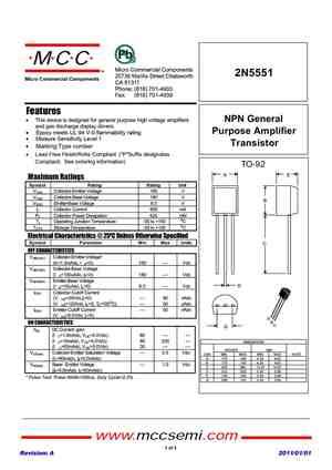 2N5551 Datasheet and Replacement, Transistor Equivalent Finder, Cross ...