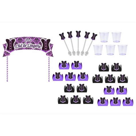 Kit festa Chá de Lingerie lilás e preto 61 peças Produto artesanal Kit Decoração de Festa
