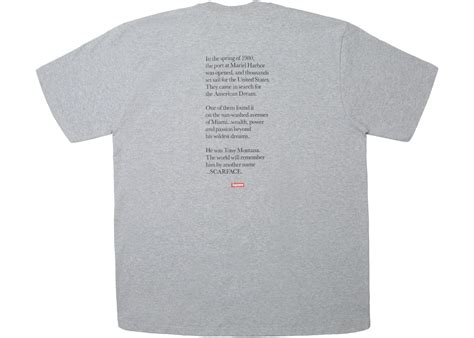 Supreme Scarface Shower Tee Heather Grey Mens Fw17 Us