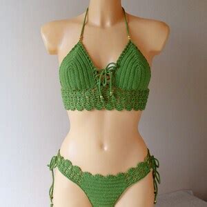 Lace Bohemian Crochet Bikini Boho Crochet Swimsuit Crochet Bathing Suit With Beads Crochet