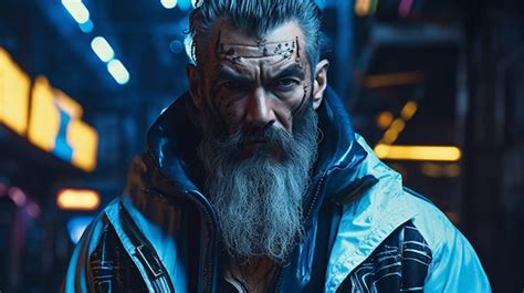 Free Photo Cyberpunk Man Warrior Portrait