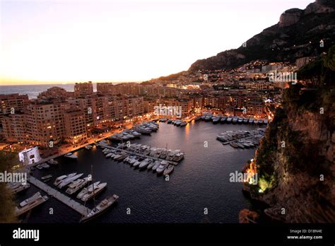 Fontvieille District At Night Monaco Principality Of Monaco Monte