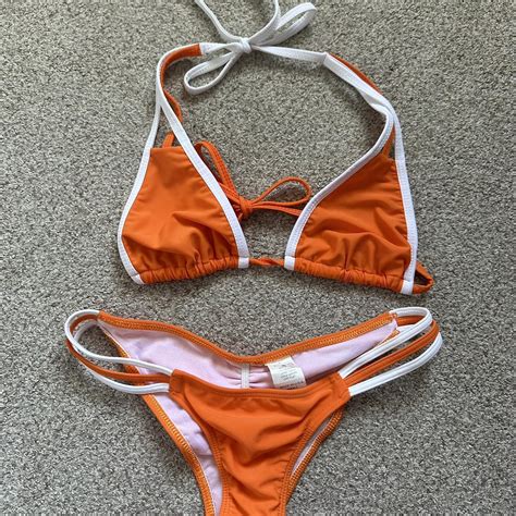 Bikini Set Orange And White Neve Worn Top And Depop