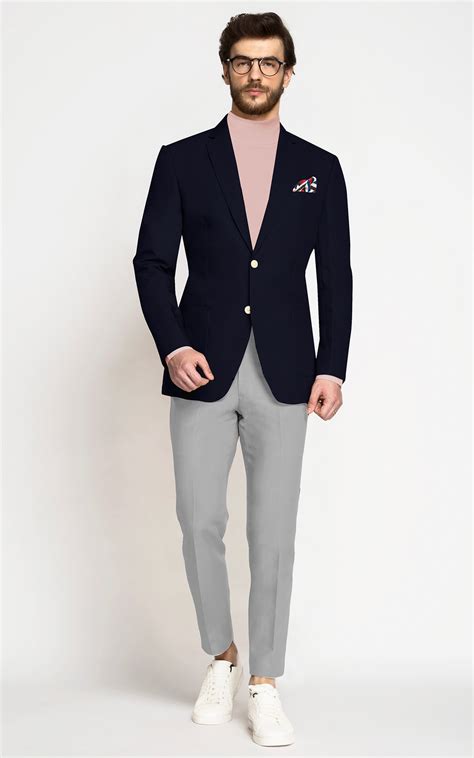 Classic Navy Blue Cotton Blazer Hangrr