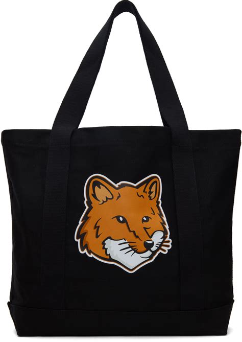 Black Fox Head Tote by Maison Kitsuné on Sale