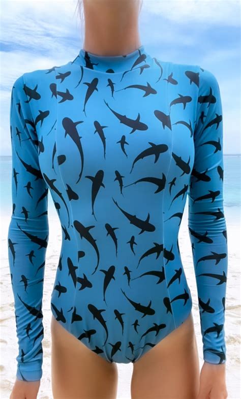 Shark Silhouette Paradise Long Sleeve One Ocean Bikini Made From Recycled Plastic Bottles And