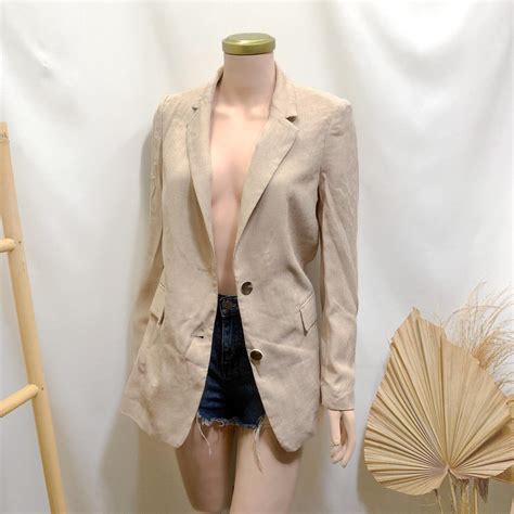 Nude Linen Premium Coat Blazer Women S Fashion Coats Jackets And Outerwear On Carousell