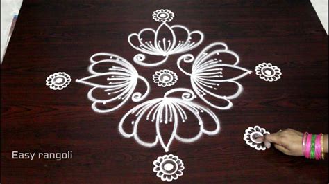 Creative Flower Kolam Designs With 7x1 Dots 7 Dots Muggulu Designs