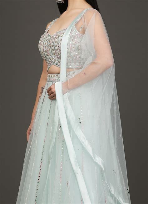 Buy Sky Blue Sequins N Mirror Work Hand Work Umbrella Lehenga Wedding