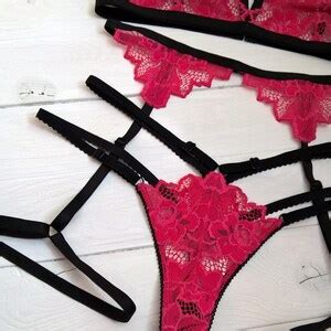 Pink Lingerie Set Pink Garter Belt Lingerie Totally White Strappy Lingerie Sexy Honeymoon