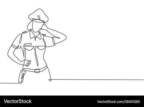 Single One Line Drawing Policewoman With Call Me Vector Image