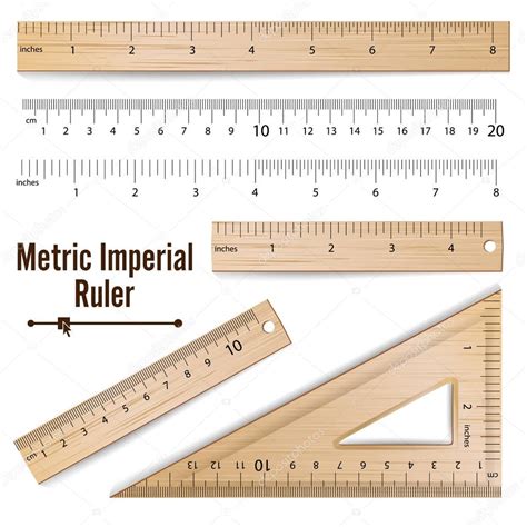 Wooden Metric Imperial Rulers Vector. Centimeter And Inch. Measure ... 