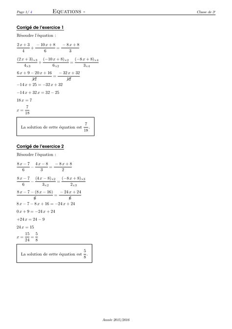 Résolution D équation Corrigé Série D Exercices 3 Alloschool