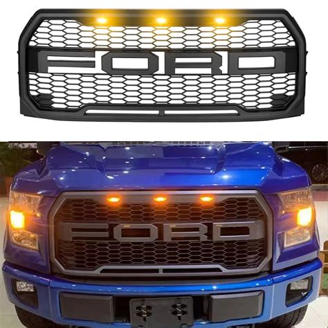 For 2015 2017 Ford F150 Raptor Style Front Grille Wled Matte Black Wherewon Auto