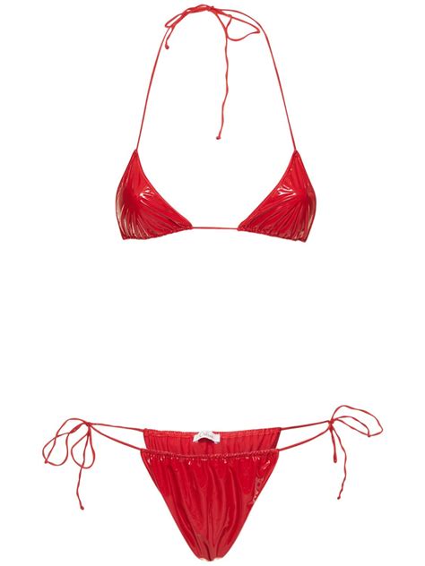 Oséree Swimwear Latex effect Microkini Bikini Set In Red ModeSens