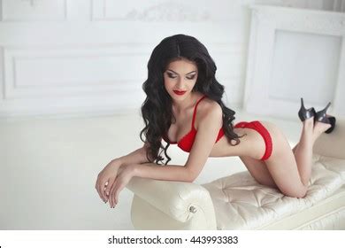 Sexy Beautiful Brunette Woman Lying White Stock Photo 440505121 Shutterstock