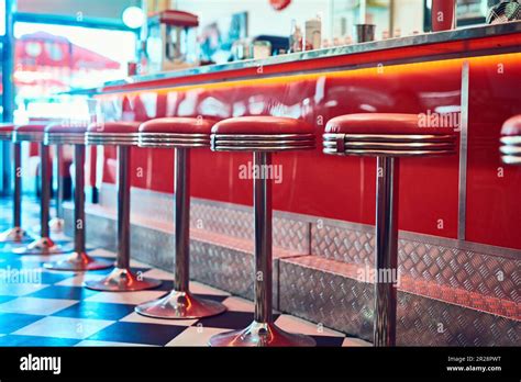Trendy Vintage And Retro Interior In A Diner Restaurant Or Cafeteria
